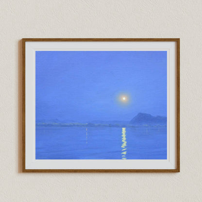 Moonlight Over Udaipur Art, India wall art, beach canvas art, seascape painting, living room wall art, dark blue ocean art, beach prints