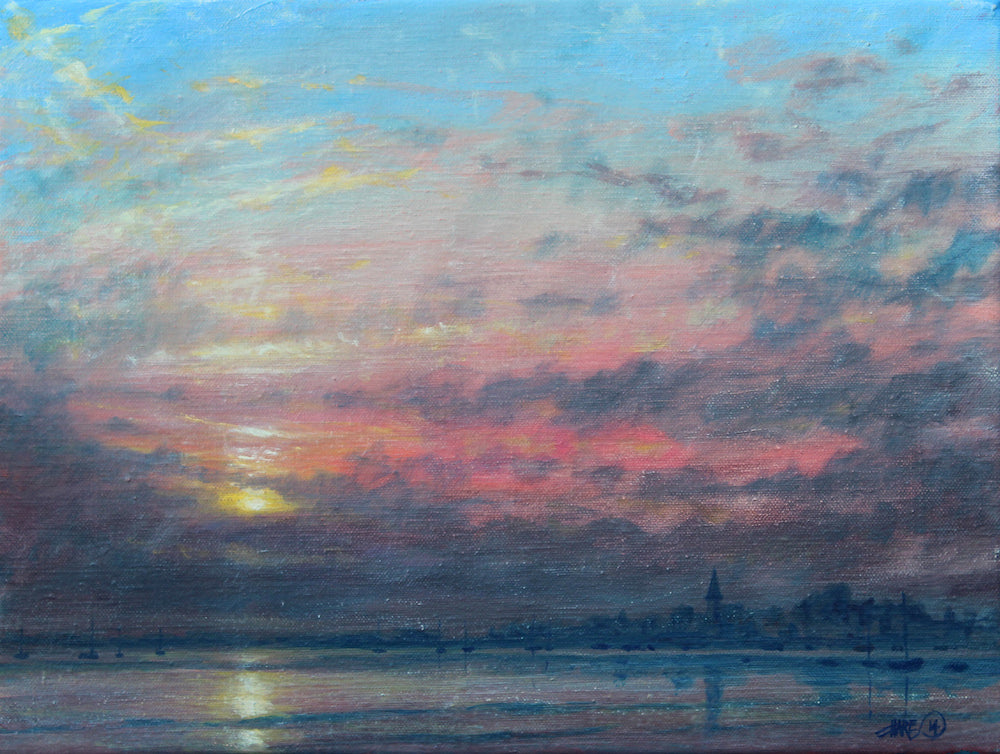 Seascape painting, Bosham Sunset 16ins x 12ins