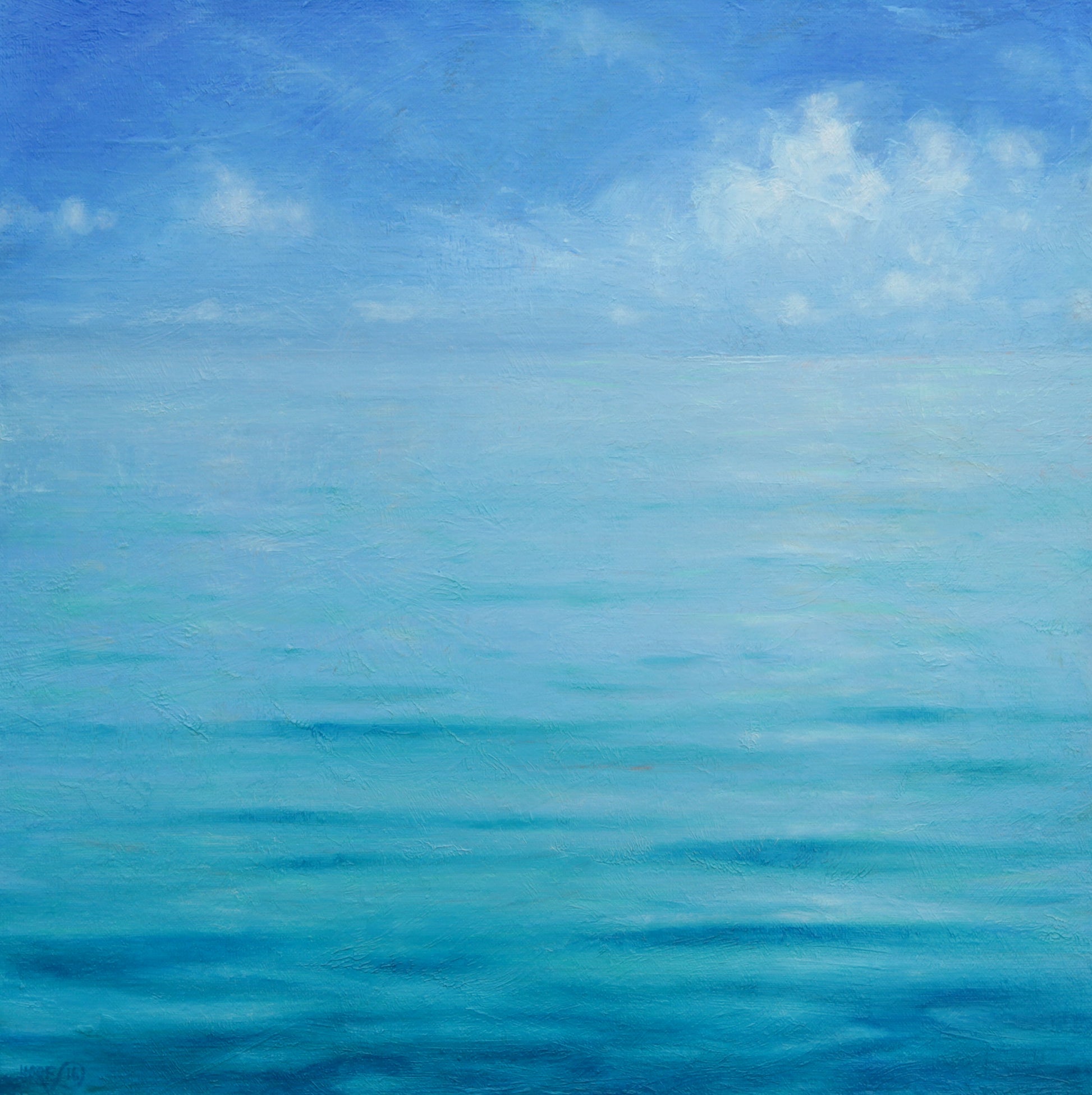 Cloud Over Water. 18ins x 18ins. 2016. Seascape painting by Derek Hare