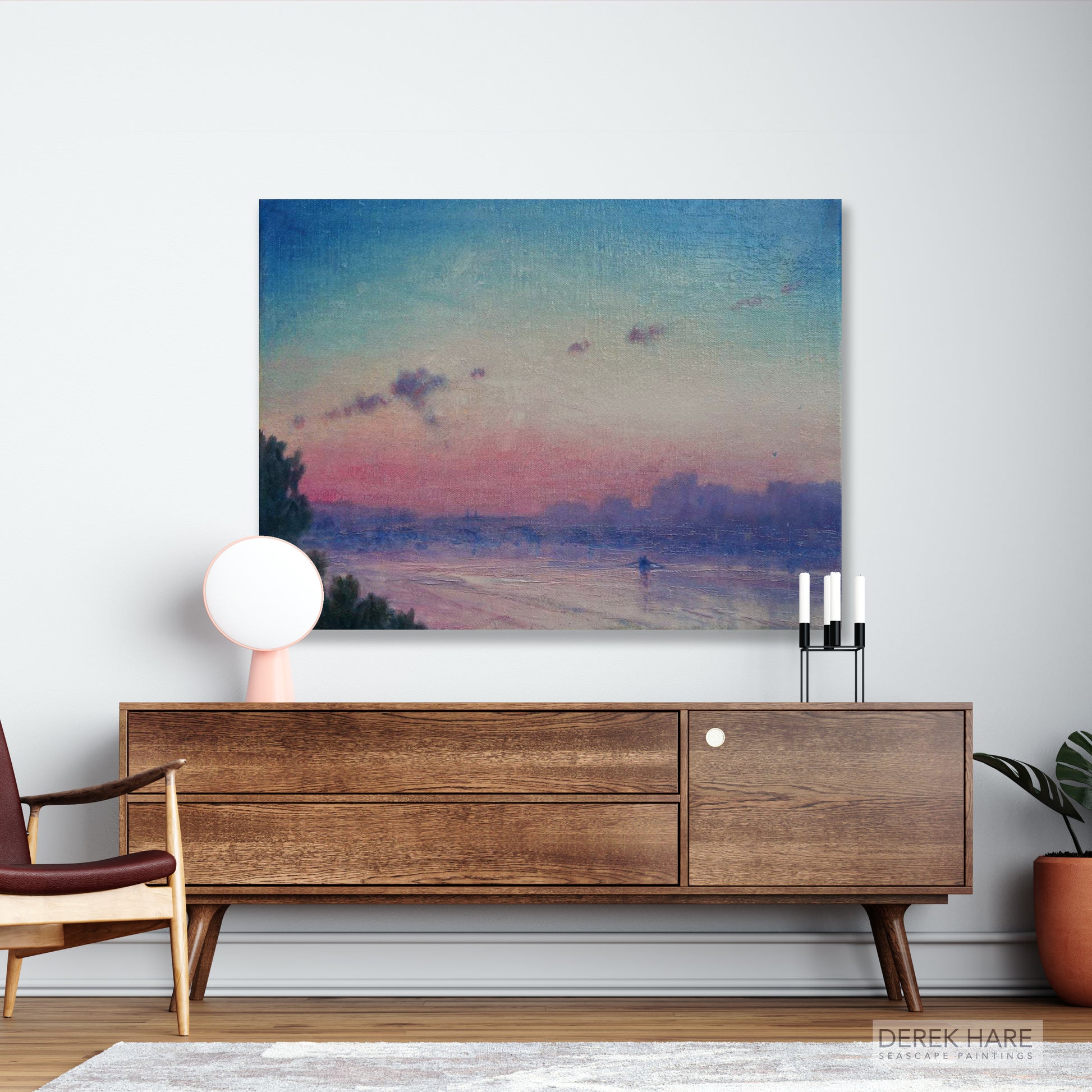 Scenery Canvas Art, Sunrise Wall Art, Seascape Painting, Ocean Painting, Living Room Art, Signed by Artist, River Thames Canvas Art