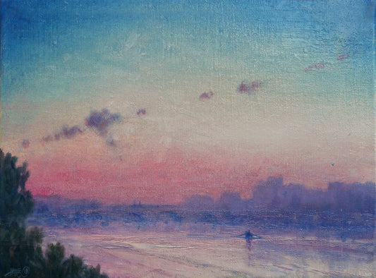 Scenery Canvas Art, Sunrise Wall Art, Seascape Painting, Ocean Painting, Living Room Art, Signed by Artist, River Thames Canvas Art