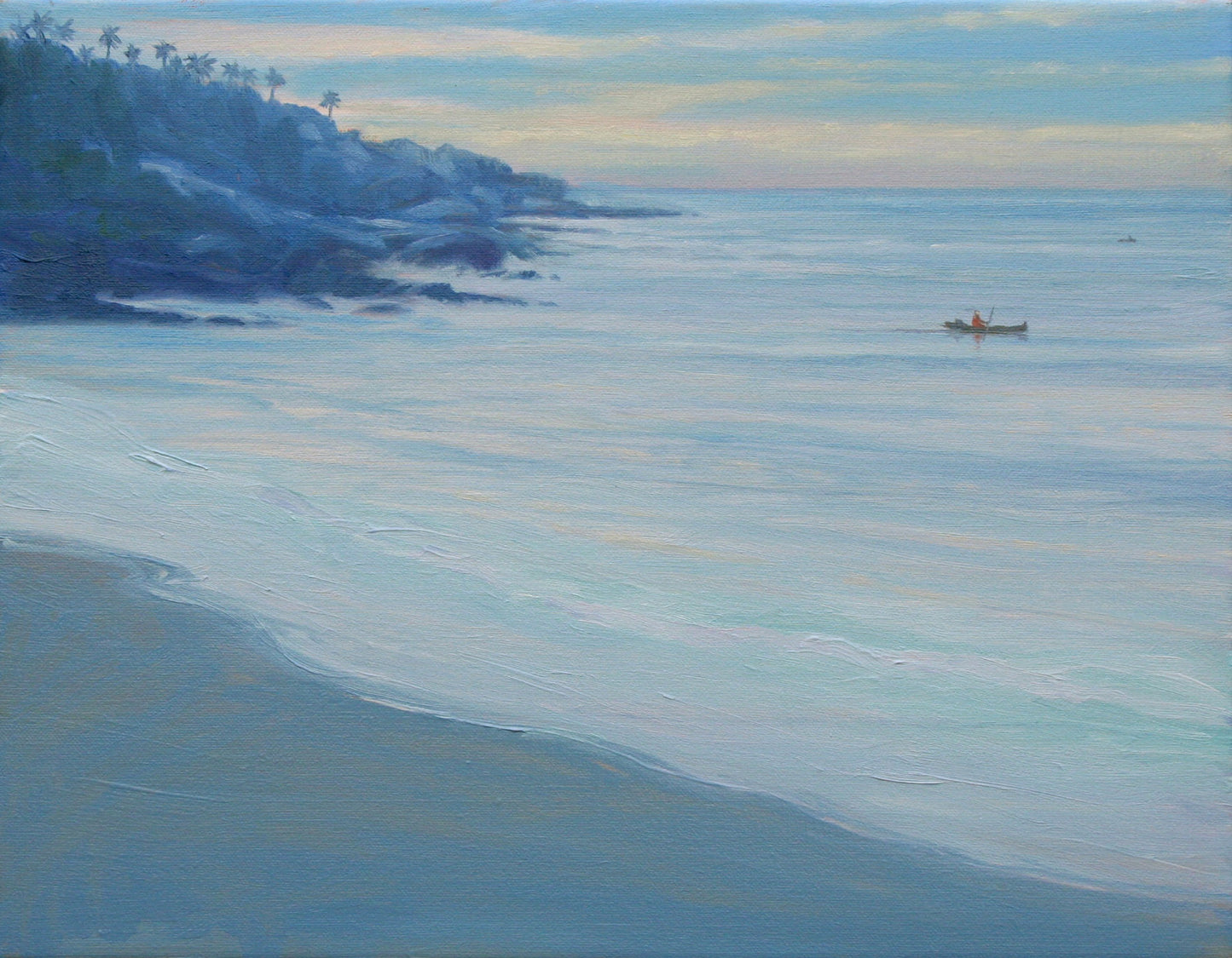 Fishing Off Kovallum. 18 x 14 ins. Seascape painting by Derek hare