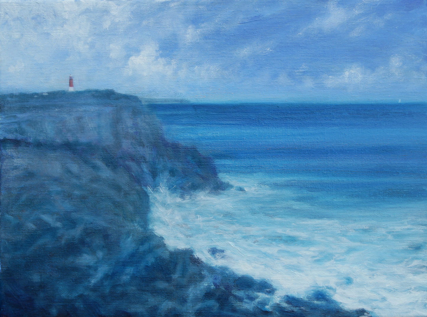 Hole In The Wall Lighthouse. 16ins x 12ins 2016. Seascape painting by Derek Hare