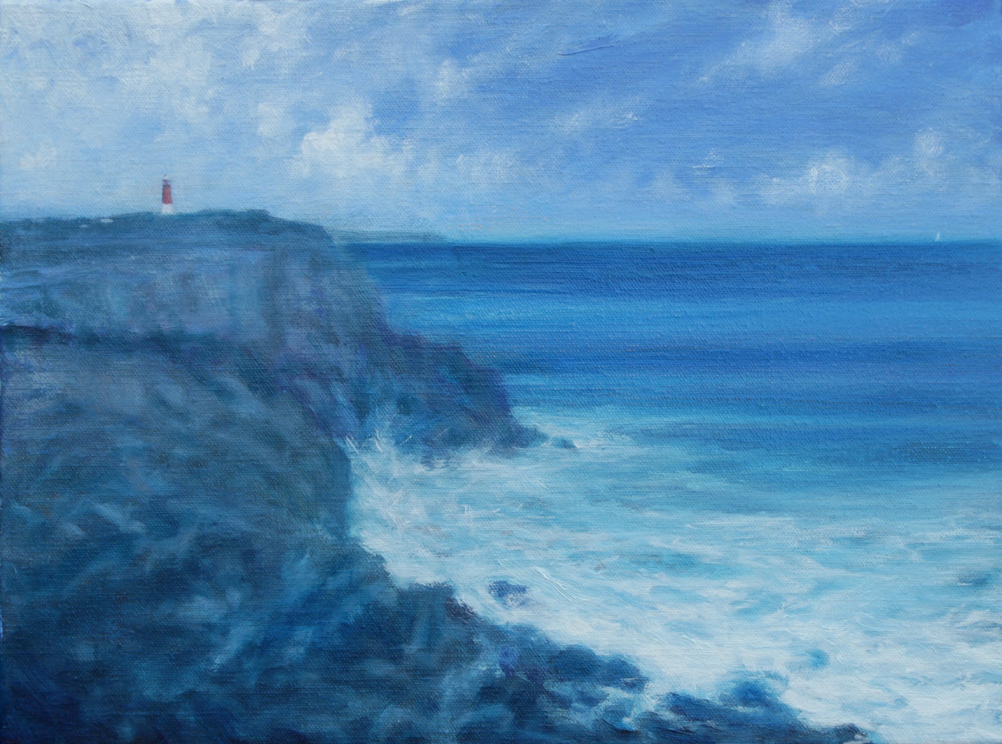 Hole In The Wall Lighthouse. 16ins x 12ins 2016. Seascape painting by Derek Hare