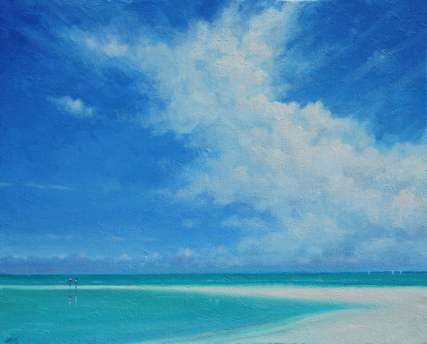 On The Shoreline.30ins x 24ins.2019. Seascape painting by Derek Hare