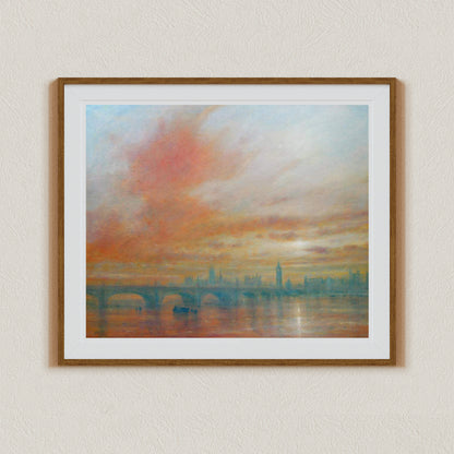 Seascape painting, Coastal art print, Seascape Canvas Art, Ocean Wall Art, UK Seascape Painting, Westminister Bridge, Sunset Art Prints, Signed by Artist, Limited Edition Art