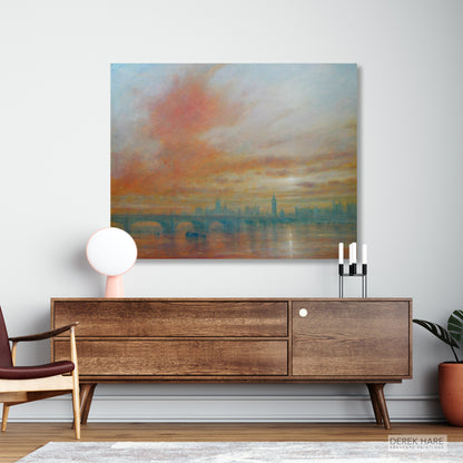 Seascape painting, Coastal art print, Seascape Canvas Art, Ocean Wall Art, UK Seascape Painting, Westminister Bridge, Sunset Art Prints, Signed by Artist, Limited Edition Art