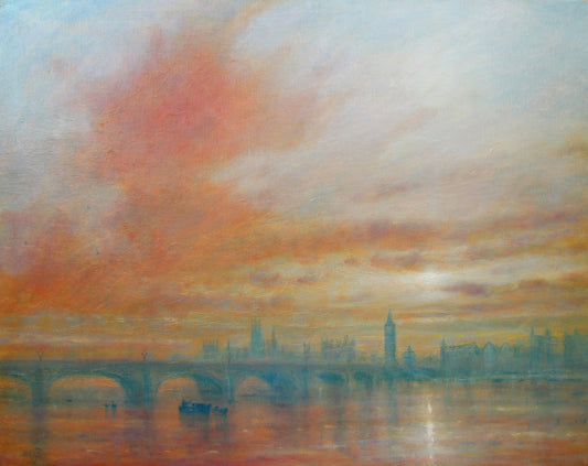 Seascape painting, Coastal art print, Seascape Canvas Art, Ocean Wall Art, UK Seascape Painting, Westminister Bridge, Sunset Art Prints, Signed by Artist, Limited Edition Art